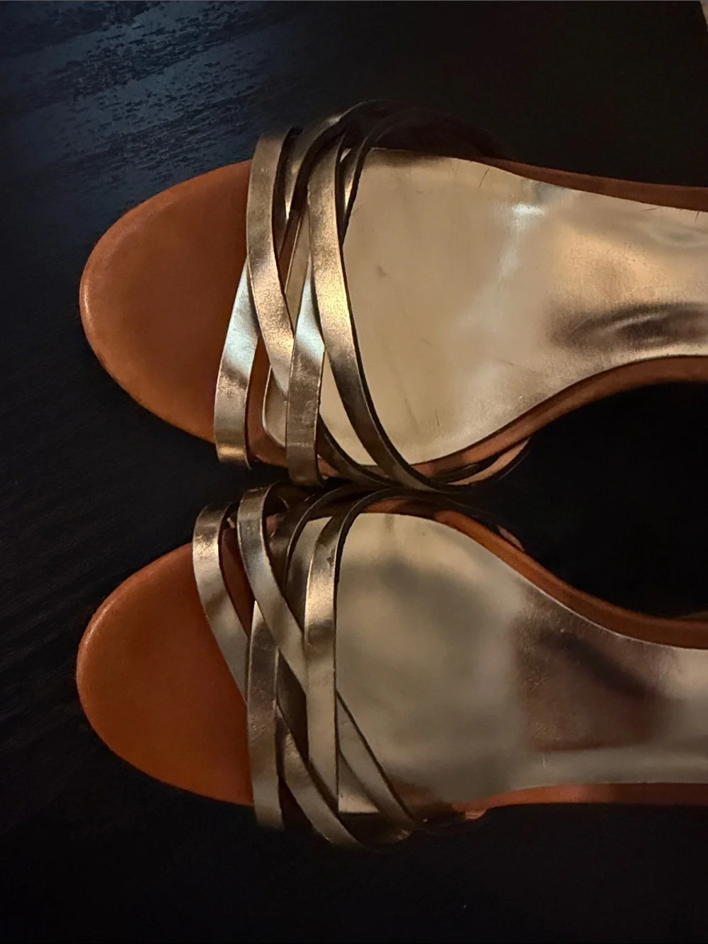 Coach Brown Leather Heeled Sandals with Gold Straps